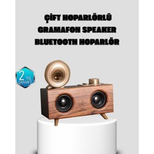 Gramafon Tasarımlı Bluetooth Hoparlör 3D Ses Teknolojili Çok Fonksiyonlu - HS5617-7716