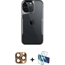 Marsilyan™- iPhone 16 Pro Max Kılıf Akış Çizgi Koleksiyonu - Siyah 3D Antistatik Cam Ekran Koruyucu + Pers Alüminyum Kamera Lens - Cltm