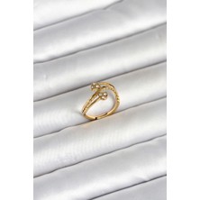 316L Çelik Gold Renk Zirkon Taşlı Kalp Model Kadın Yüzük 5886 - HS6150-9429