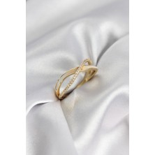 Zirkon Taşlı Sarmal Sedefli Gold Renk Kadın Yüzük 5886 - HS8738-5770
