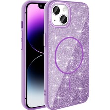 Apple iPhone 13 Kılıf M-Safe Şarj Özellikli Parlayan Simli Zore Okso Kapak