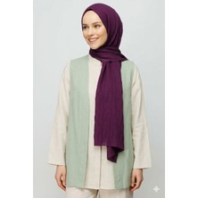 Ang-Scarf 75 x 185 Mor Renk Piliseli Bambu Şal - Ağırlık Yapmaz - Ütü İstemez - Dört Mevsim Kullanıma Uygun - Kayma Yapmaz
