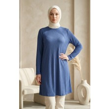 Sefa Merve Bürümcük Kumaş Uzun Tunik 0508-04 Indigo