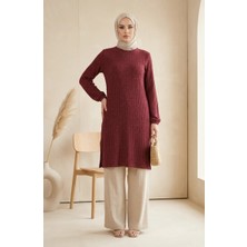 Sefa Merve Buble Kumaş Kolu Lastikli Tunik 0552-05 Mürdüm