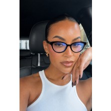 SUN PEARL Cary Siyah Cat Eye Formlu Mavi Işık Korumalı Kadın Gözlük Popüler Şeffaf Ekran Gözlüğü