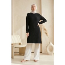 Sefa Merve Buble Kumaş Kolu Lastikli Tunik 0552-01 Siyah