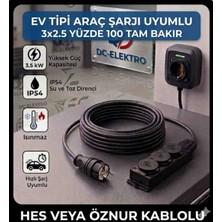 Kauçuk 3 Lü Evde Araç Şarjı Uyumlu (3-40 Metre )(3x2.5 mm Ttr Tam Bakır) (Hes Veya Öznur Kablolu) Kauçuk 3 Lü (IP54 Uyumlu) Uzatma Seyyar