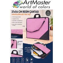 ArtMaster Pembe Resim Çantası Kumaş 37X54 cm 1 Adet Teknik Resim Dosya Çantası 35X50 cm Askılı Bez Proje Çantası Fermuarlı Okul