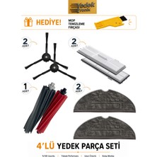 Roborock S8 / S8 Sonic / S8 Plus / S8 Pro Ultra Uyumlu 4’lü Yedek Parça Seti | Hepa Filtre, Mop Bezi Siyah, Ana Fırça, Yan Fırça