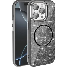 Apple iPhone 15 Pro Kılıf M-Safe Şarj Özellikli Parlayan Simli Zore Okso Kapak