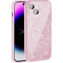 Apple iPhone 15 Kılıf M-Safe Şarj Özellikli Parlayan Simli Zore Okso Kapak