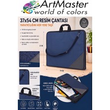 ArtMaster Lacivert Resim Çantası Kumaş 37X54 cm 1 Adet Teknik Resim Dosya Çantası 35X50 cm Askılı Bez Proje Çantası Fermuarlı Okul