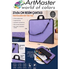 ArtMaster Lila Resim Çantası Kumaş 37X54 cm 1 Adet Teknik Resim Dosya Çantası 35X50 cm Askılı Bez Proje Çantası Fermuarlı Okul