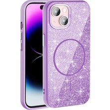 Apple iPhone 15 Kılıf M-Safe Şarj Özellikli Parlayan Simli Zore Okso Kapak