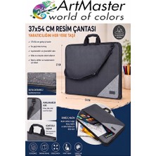 ArtMaster Siyah Resim Çantası Kumaş 37X54 cm 1 Adet Teknik Resim Dosya Çantası 35X50 cm Askılı Bez Proje Çantası Fermuarlı Okul
