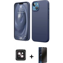 Marsilyan™- iPhone 14 Kılıf Kozmos Yansıma Özel Seri - Siyah 3D Antistatik Hayalet Cam Ekran Koruyucu + Pvd Metal Kamera Lens - Pe