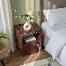 Adomar Marble Vişne Mermer Komidin, Yan Sehpa, Çekmeceli Komidin, Rosso Levanto