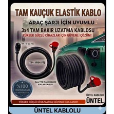 Üntel Kauçuk Kablolu (HO7RN-F) Evde Araç Şarjı Uyumlu (3-40 Metre) (3x4 mm Ttr Tam Bakır) IP54 Fişli (Yağmur Altında Kullanıma Uygun) Uzatma Seyyar