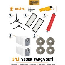 Roborock Qrevo S / Qrevo Maxv / Qrevo Pro Uyumlu 5’li Yedek Parça Seti | Ana Fırça, Hepa Filtre, Mop Bezi, Yan Fırça Siyah, Toz Torbası