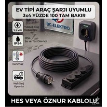 Kauçuk 3 Lü Evde Araç Şarjı Uyumlu (3-40 Metre)(3x4 mm Ttr Tam Bakır) (Hes Veya Öznur Kablolu) Kauçuk 3 Lü (IP54 Uyumlu) Uzatma Seyyar