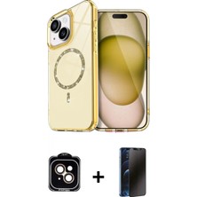 Marsilyan™- iPhone 14 Kılıf Kıvılcım Form Prime - Siyah 3D Antistatik Hayalet Cam Ekran Koruyucu + Pvd Metal Kamera Lens - Tu