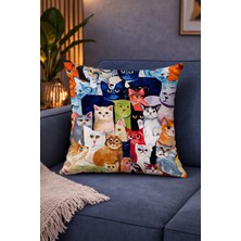 Fuly Consept Renklı Kedi Topluluğu Çift Taraflı Yastık Kırlent Kılıfı FCKRL1120