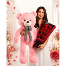 Lenostra Sevgiliye Romantik Hediye 90cm Pembe Ayıcık ve Kadife Gül Buketi 14 Şubat Sevgililer Günü Hediyesi