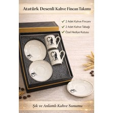 Atatürk Portreli Porselen 2 Kişilik Kahve Fincanı