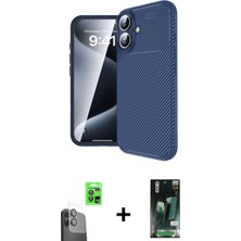 Marsilyan™- iPhone 16 Kılıf Eksen Form Prime - Siyah 360 Mat Full Body Arka Koruyucu + Raze Metal Kamera Lens - Sh