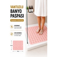 2 Adet Silikon Kaydırmaz Taban Masajlı Duşa Kabin ve Banyo Paspası- Küvet Içi Paspas Pembe M-150