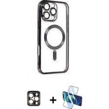 Marsilyan™- iPhone 16 Pro Max Kılıf Nova Işık Özel Seri - Siyah 3D Antistatik Cam Ekran Koruyucu + Pvd Metal Kamera Lens - Gd