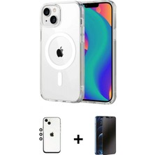Marsilyan™- iPhone 14 Kılıf Ahenk Minimal Serisi - Siyah 3D Antistatik Hayalet Cam Ekran Koruyucu + Shine Kamera Lens - Gs