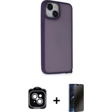 Marsilyan™- iPhone 14 Kılıf Atlas Form - Siyah 3D Antistatik Hayalet Cam Ekran Koruyucu + Pvd Metal Kamera Lens - Gs