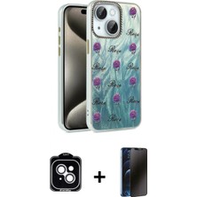 Marsilyan™- iPhone 14 Kılıf Zirve Modern Prime - Siyah 3D Antistatik Hayalet Cam Ekran Koruyucu + Pvd Metal Kamera Lens - Gs