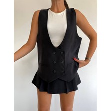 369 Etnik Butik Kadın Kruvaze Düğmeli Oversize Yelek