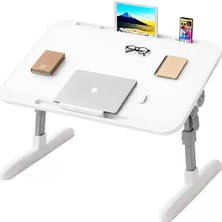 MarkEntegra Sunup SN-29697 Çok Fonksiyonlu Katlanabilir Yatak Koltuk Laptop Masası Yükseklik ve Açı Ayarlı Beyaz 60X40CM
