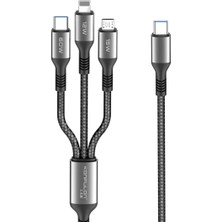 MarkEntegra Konfulon DC62 3in1 Type-C To 60W Type-C / 12W Lightning / 15W Micro 1.2m Hızlı Şarj Kablo - Siyah