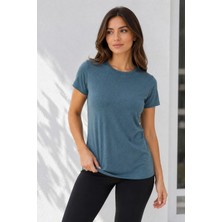 Alfanora Kadın Basic Tişört Bisiklet Yaka Kısa Kol Günlük Yazlık Slim Fit T-Shirt - Füme