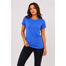 Alfanora Kadın Basic Tişört Bisiklet Yaka Kısa Kol Günlük Yazlık Slim Fit T-Shirt - Mavi