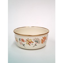 Gizem Emaye Atlas Zırhlı Kase 16 cm 1 Litre Iç/dış Krem Renk Gold Detaylı