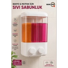 MAİN SHOP 1 Adet 2 Bölmeli Delme Gerektirmez Şeffaf Hazneli Basmalı Kullanım Banyo Sıvı Sabunluk 1000 ml M-55