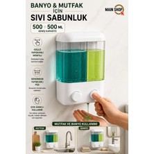 MAİN SHOP 1 Adet Yapışkanlı Duvara Monte Banyo Manuel Sıvı Sabunluk Çift Bölmeli 1000 ml Doldurulabilir M-55