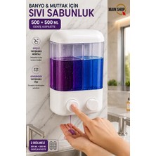 MAİN SHOP 1 Adet Yapışkanlı Duşakabin Duvara Monte Manuel Sabunluk Çift Bölmeli 1000 ml Doldurulabilir M-55