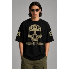 Fuddy Moda Unisex Oversize Rock Band Guns N' Roses 1985 Kol Baskılı Bisiklet Yaka Tişört