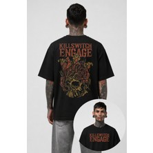 Fuddy Moda Unisex Killswitch Engage Bird And Rose Sırt Baskılı Tişört, Oversize Rock Band Temalı Tshirt