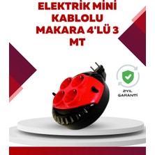 Zenvia Mey Ithalat® Kırmızı Renk 3 Metre 4’lü Kablolu Priz Makarası