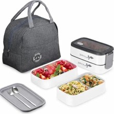 Çelik Bölmeli Lunch Box Seti, Sızdırmaz ve Isı Yalıtımlı Çanta ile