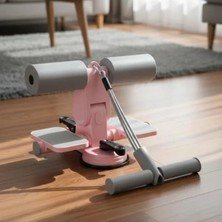 Mekik Çekme Spor Aleti, 4 Direnç Bantlı ve Pembe Gri Renk