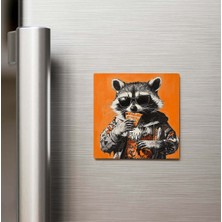 İberk Raccoon - Rakun - Güneş Gözlüklü Style - Buzdolap Magneti - 9x9 cm