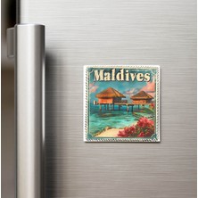 İberk Maldivler Maldives - Posta Pulu Temalı Ülke - Baskılı Buzdolap Magneti Kare - 9x9 cm